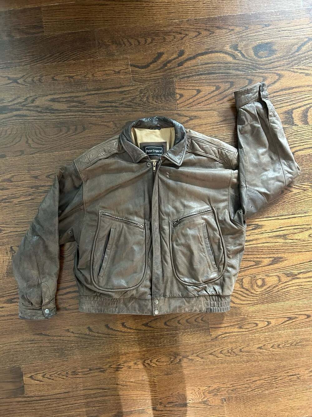 Vintage Peter England Leather Bomber Jacket Size 44